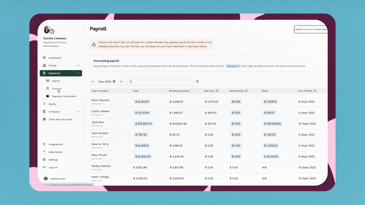 Global Payroll oyster