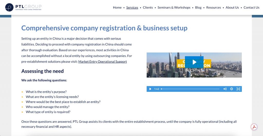 ptl group eor company registration in China