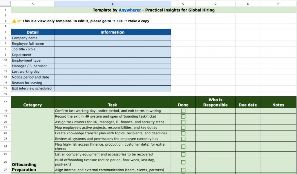 employee offboarding checklist template spreadsheet