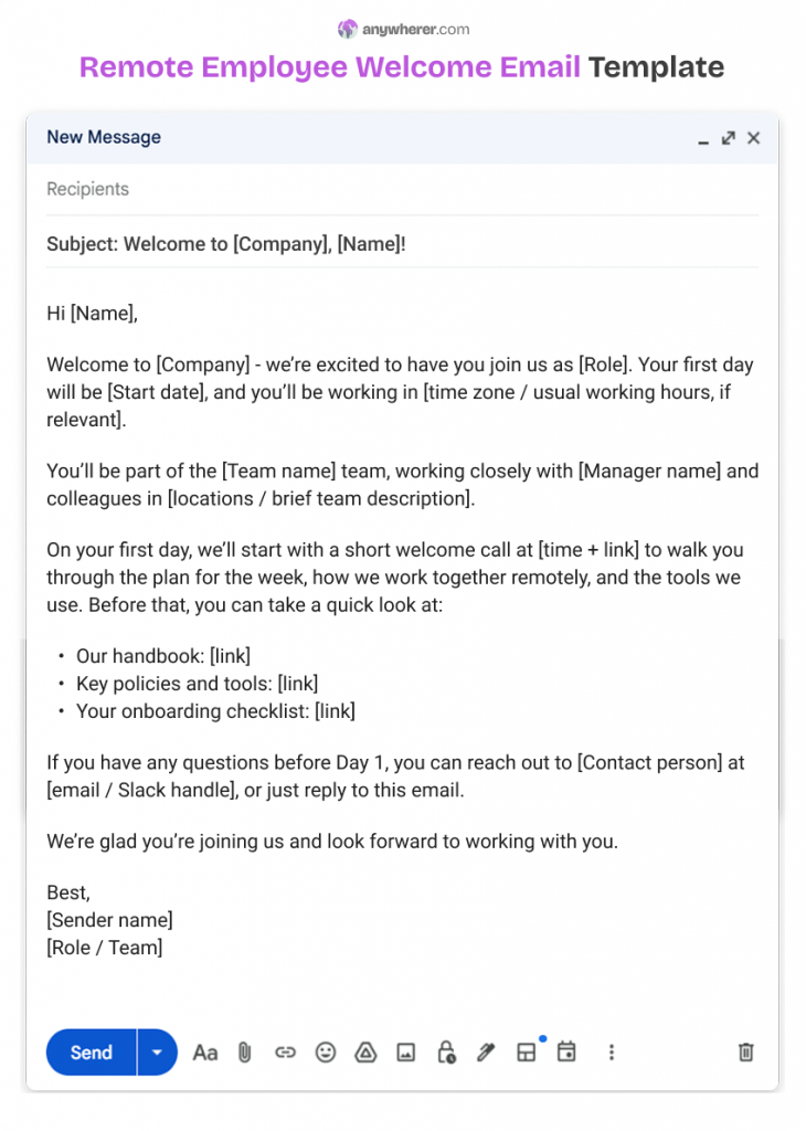 remote employee welcome email template
