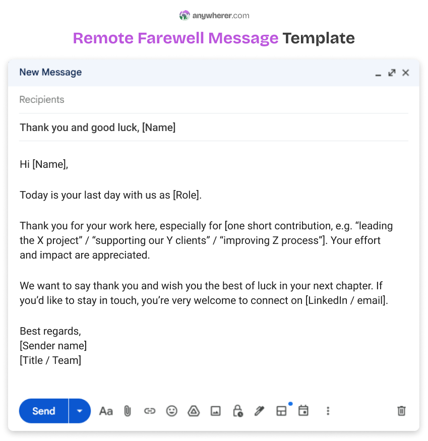 remote farewell message template