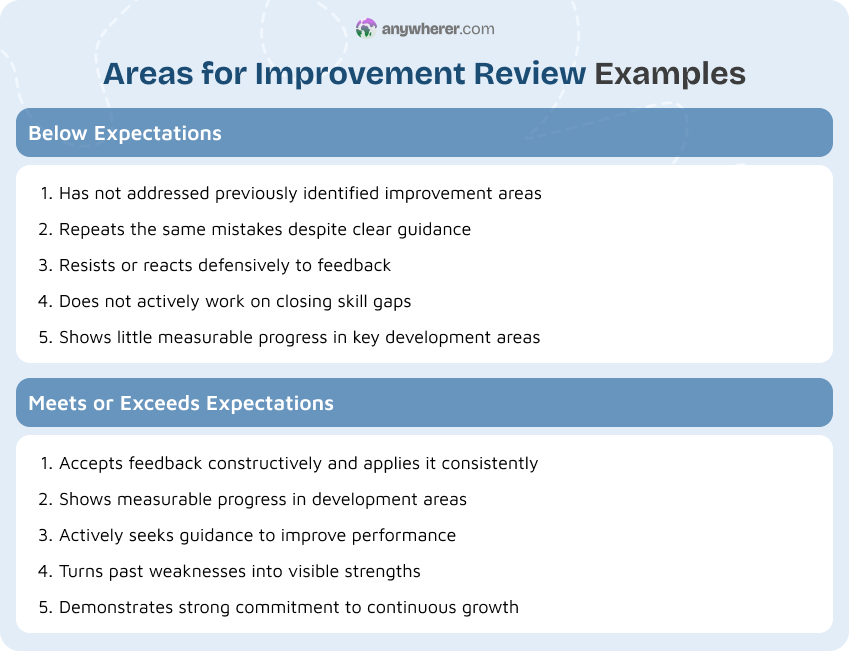areas for improvement review examples