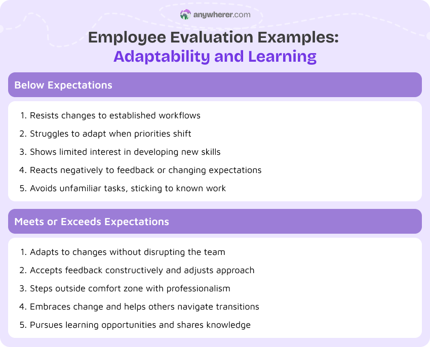 employee evaluation examples adaptability and learning