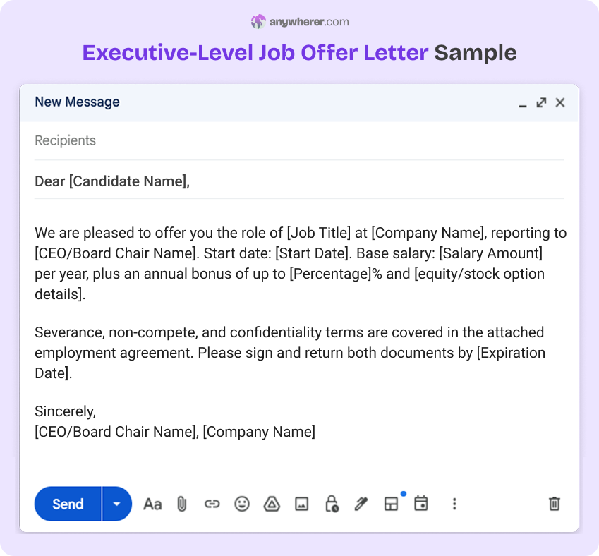 executive-level job offer letter sample