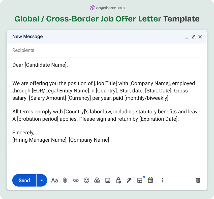 global cross-border job offer letter template