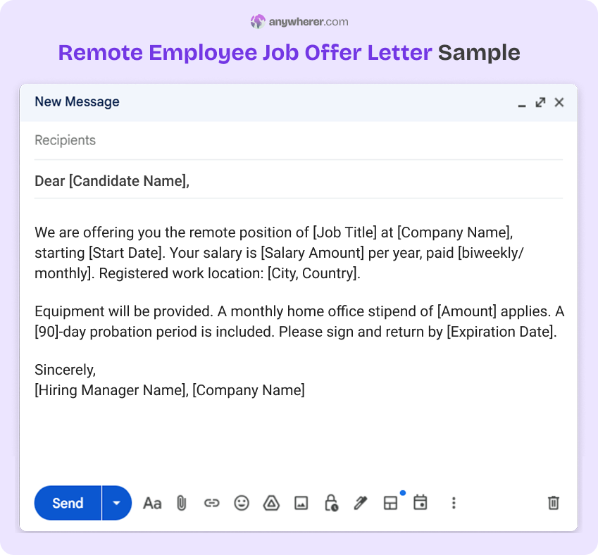 remote employee job offer letter sample