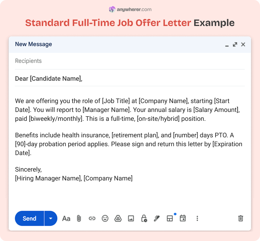standard full-time job offer letter example