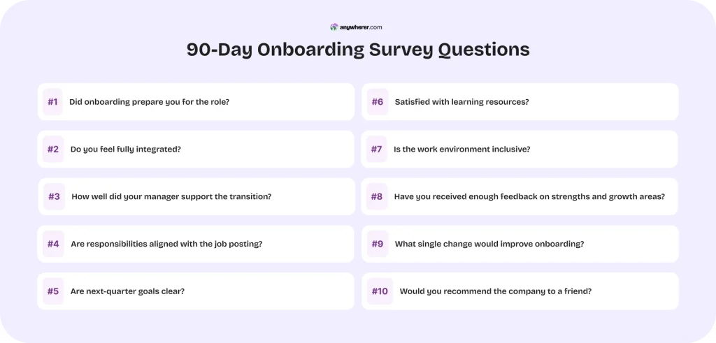 90-day onboarding survey questions template