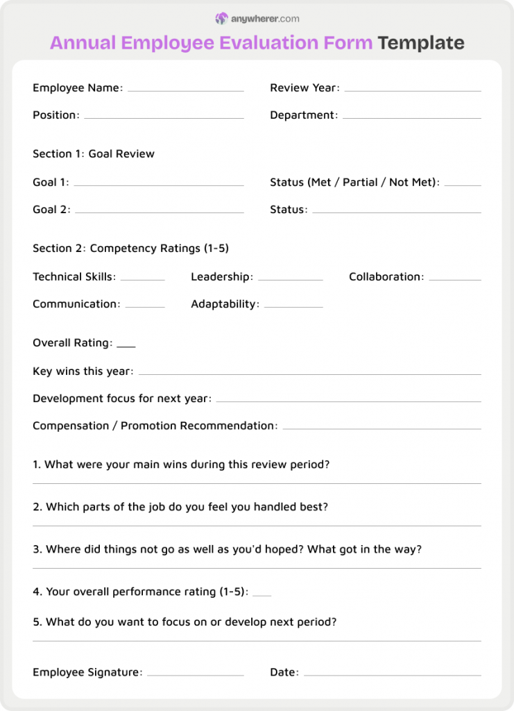 annual employee evaluation form template