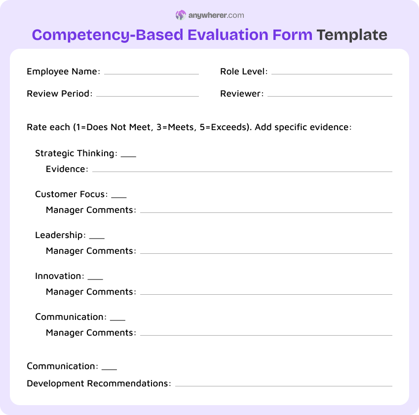 competency-based evaluation form template