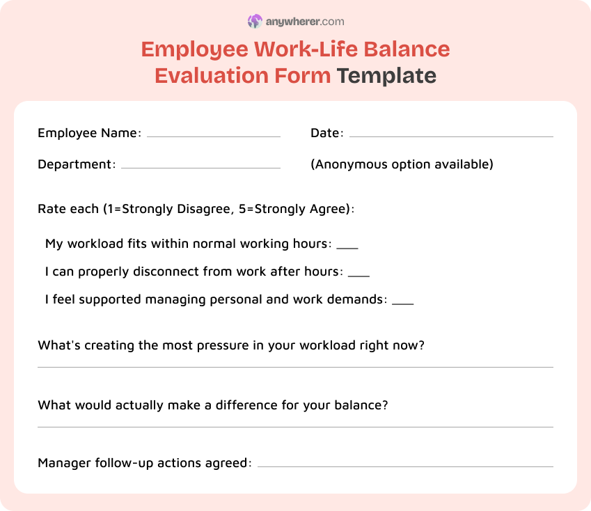 employee work-life balance evaluation form template
