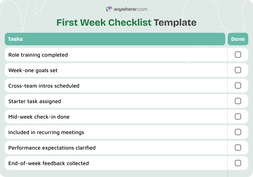 first week checklist template