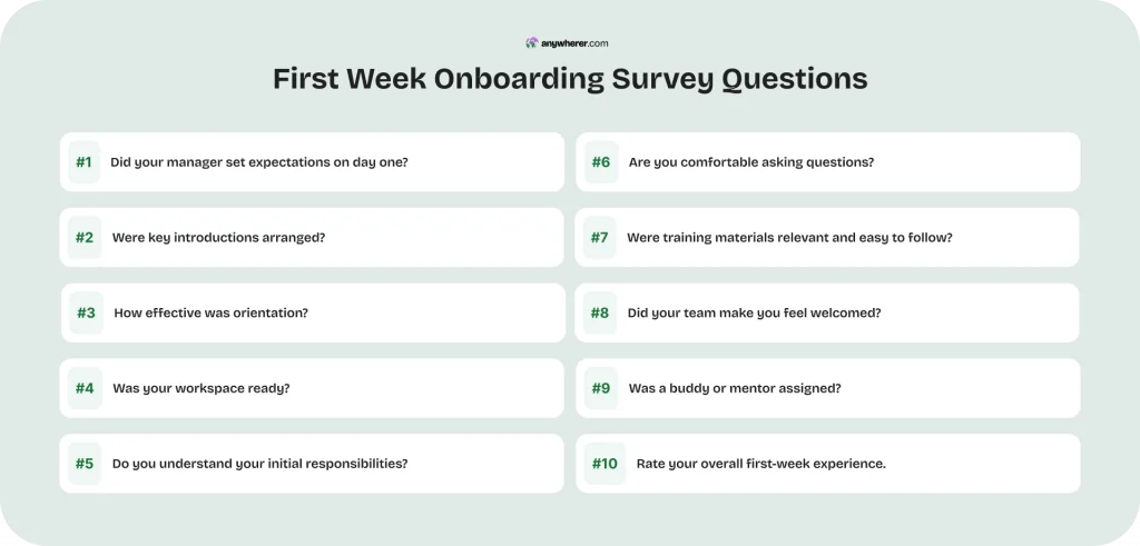 first week onboarding survey questions template