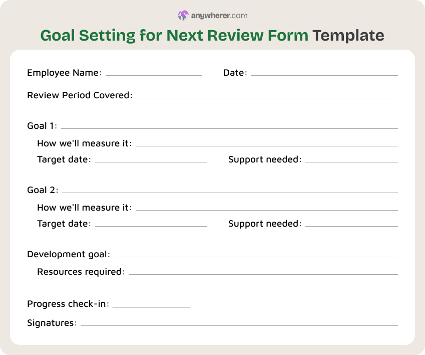 goal setting for next review form template