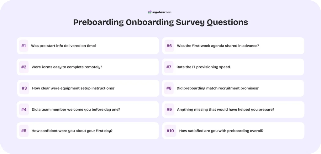 preboarding onboarding survey questions template