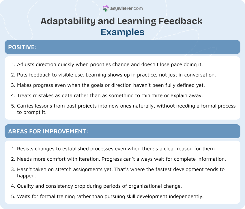 adaptability and learning feedback examples