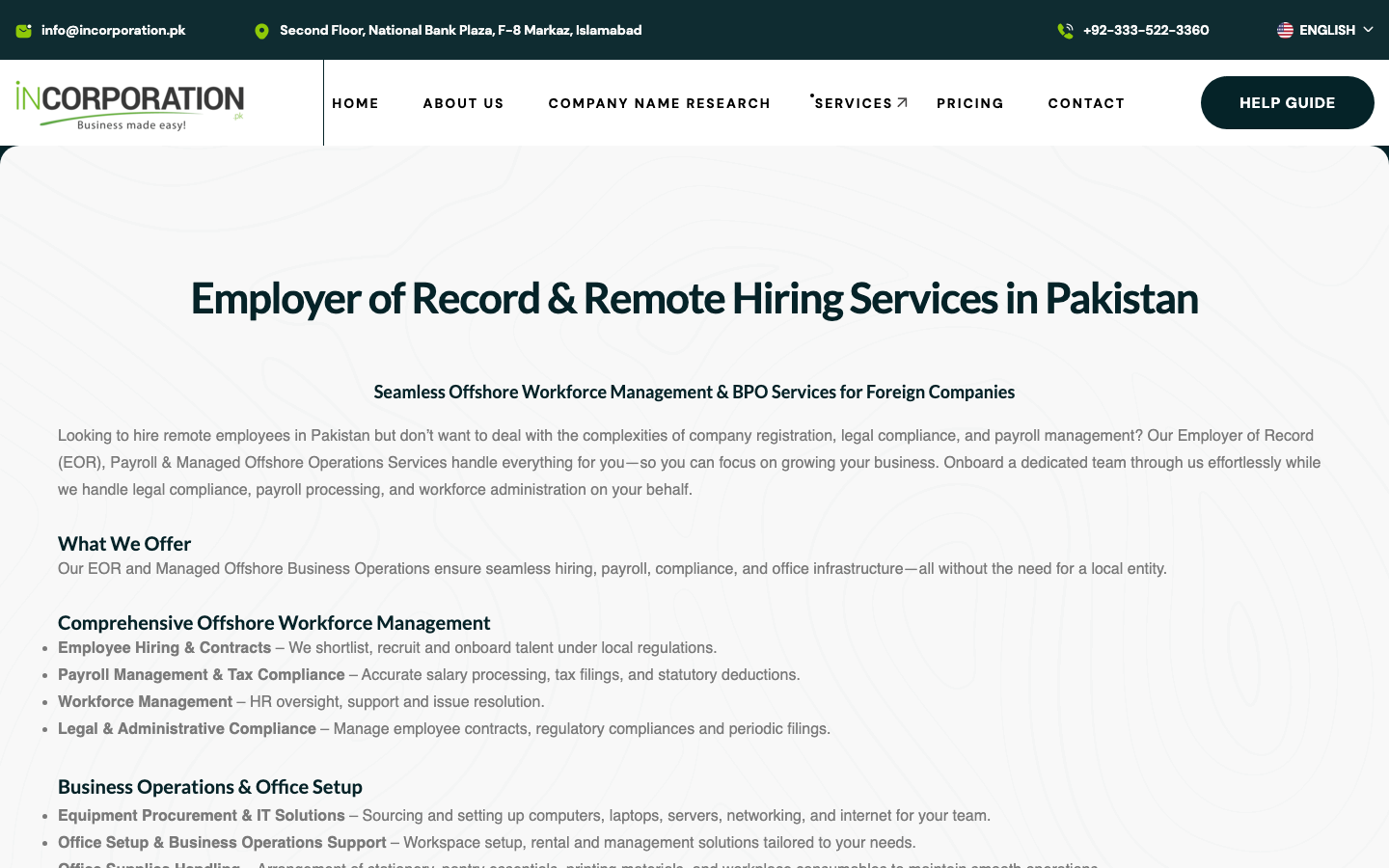 incorporation pakistan overview