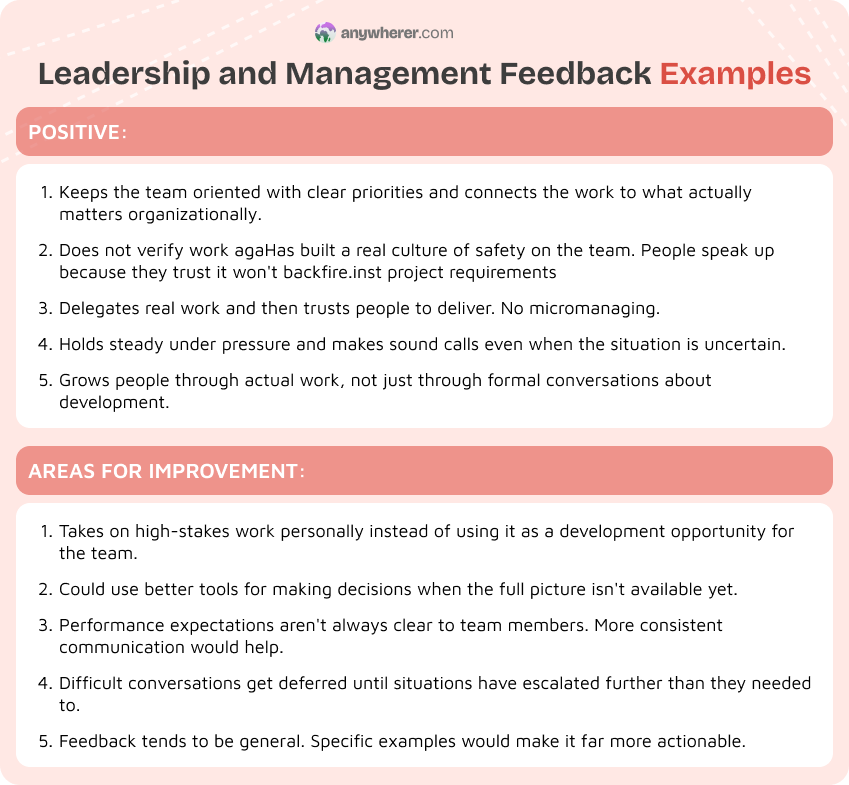 leadership and management feedback examples