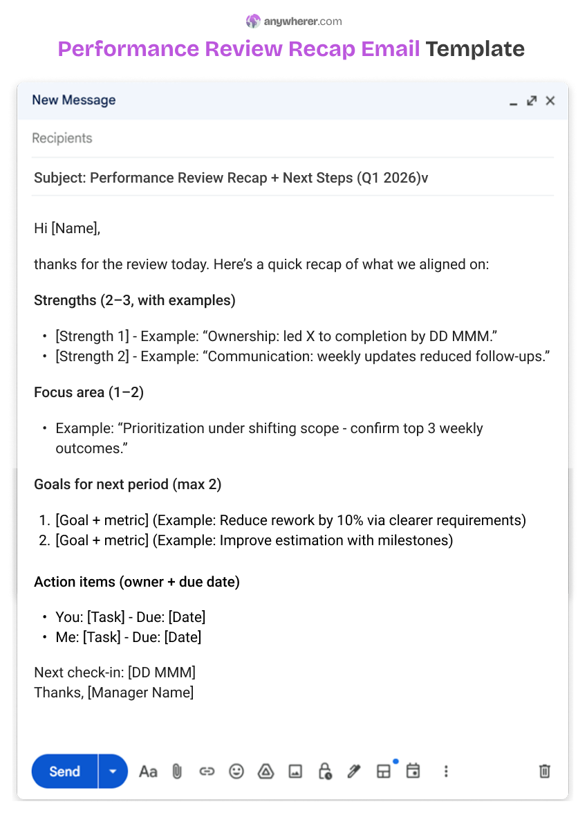 performance review recap email template