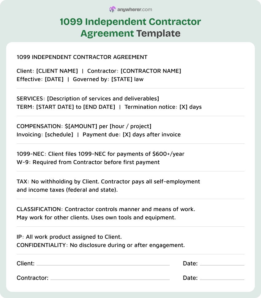 1099 independent contractor agreement template