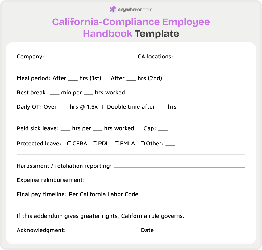 california-compliance employee handbook