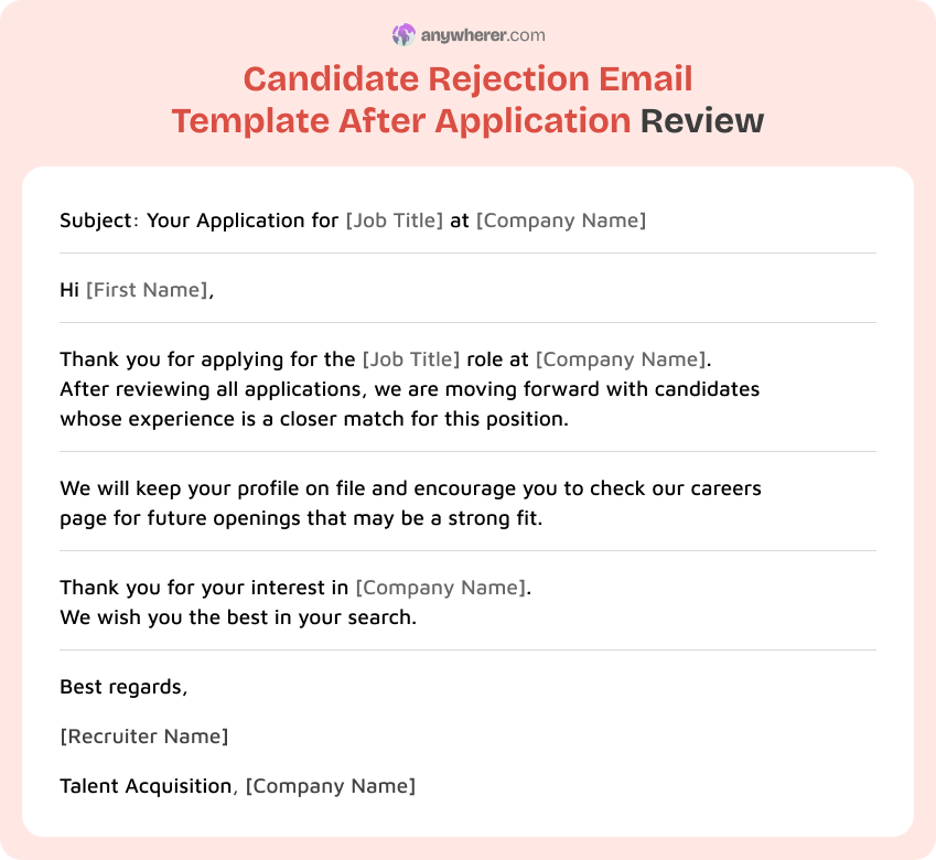 candidate rejection email template after application review