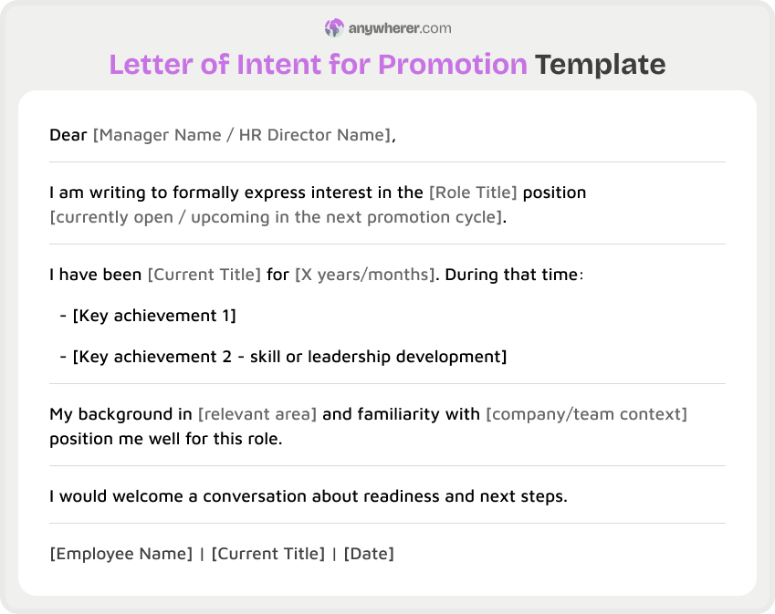 letter of intent for promotion template
