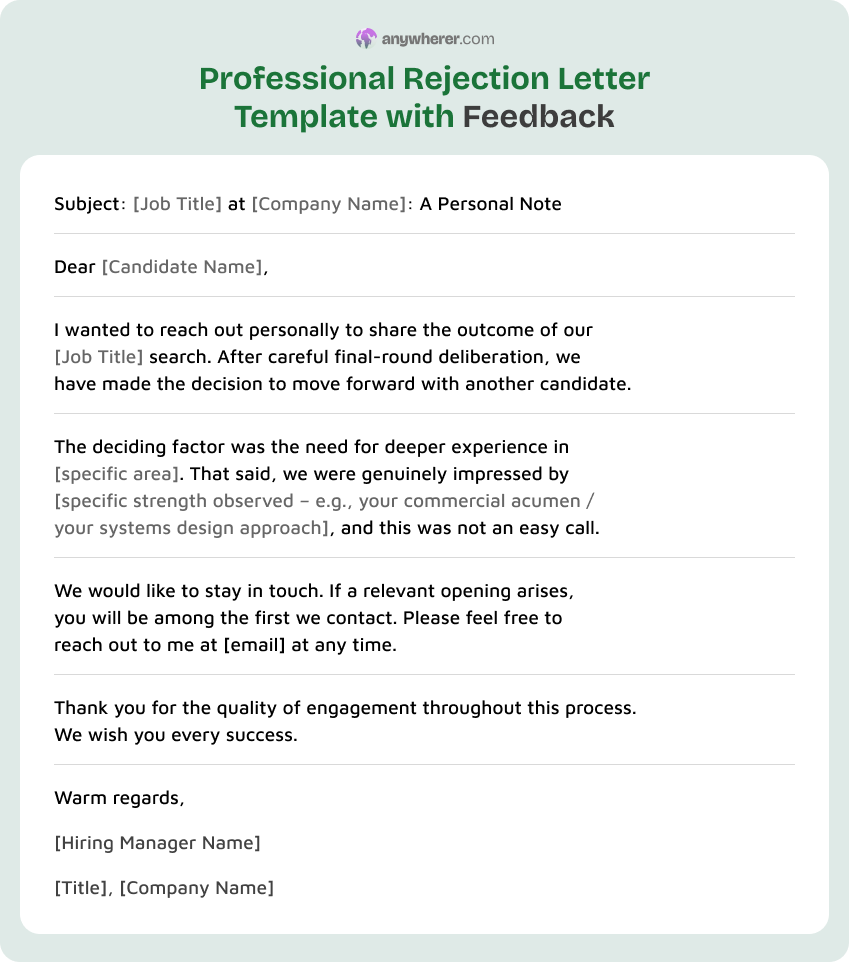professional rejection letter template with feedback