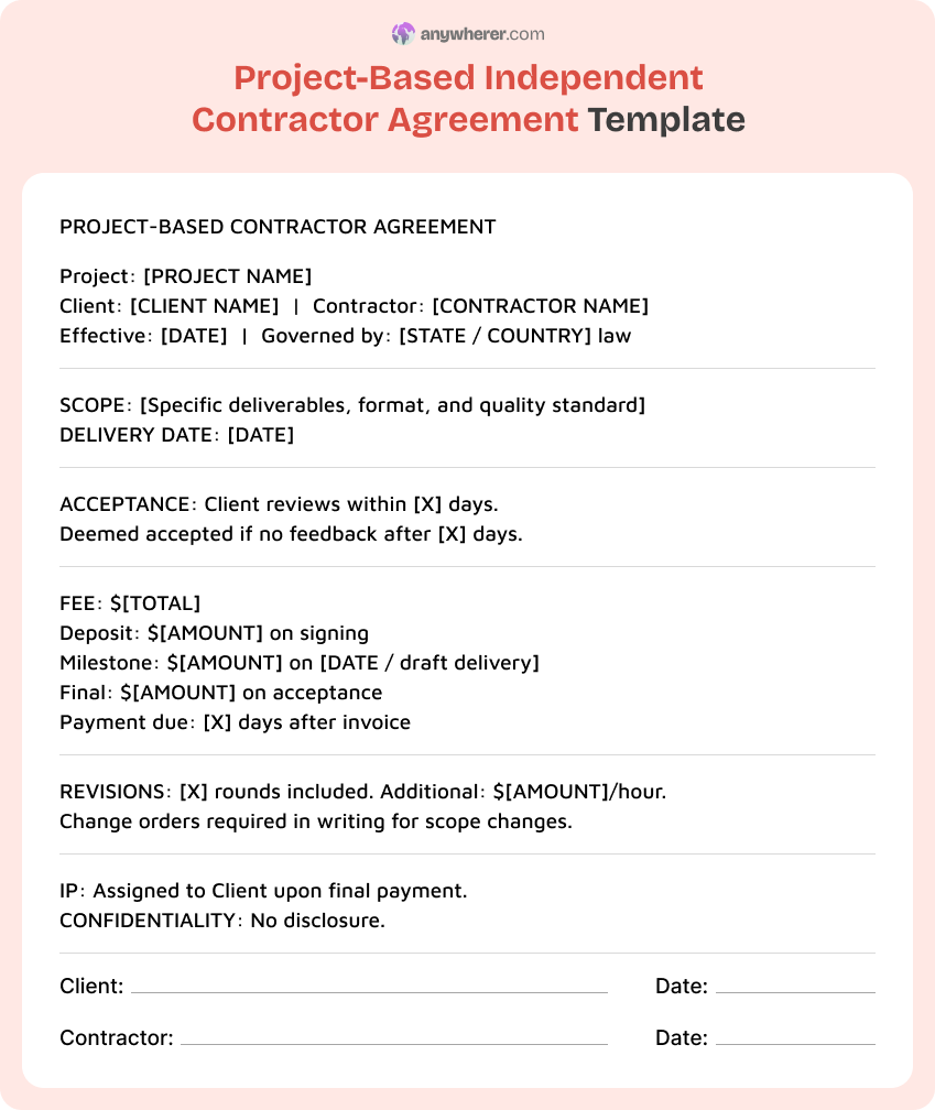 project-based independent contractor agreement template