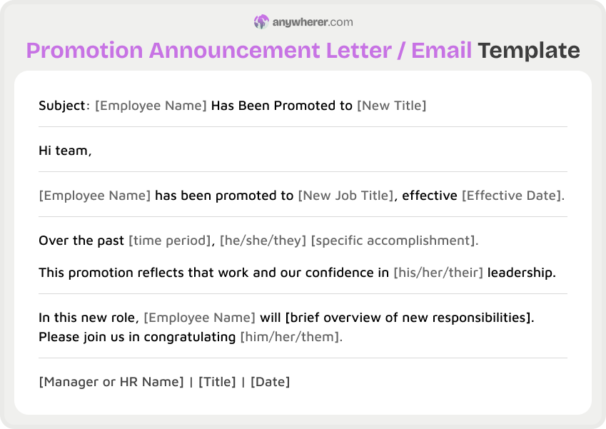 promotion announcement letter email template