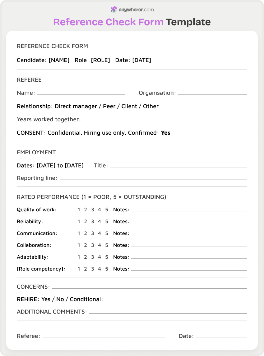 reference check form