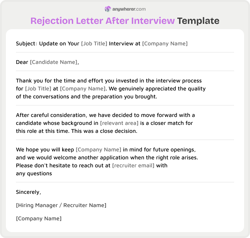 rejection letter after interview template