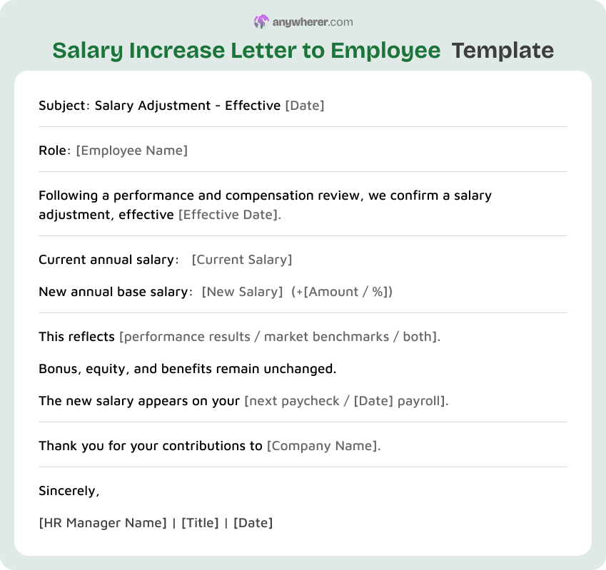 salary increase letter to employee template