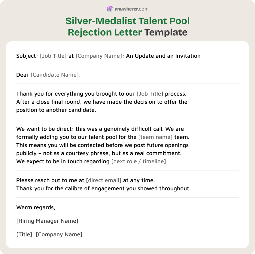 silver-medalist talent pool rejection letter template