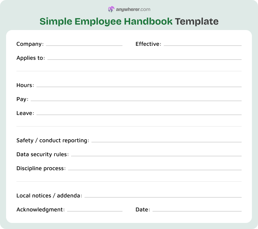 simple employee handbook template