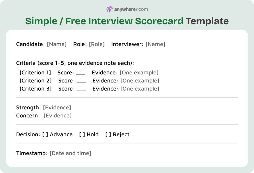 simple free interview scorecard template
