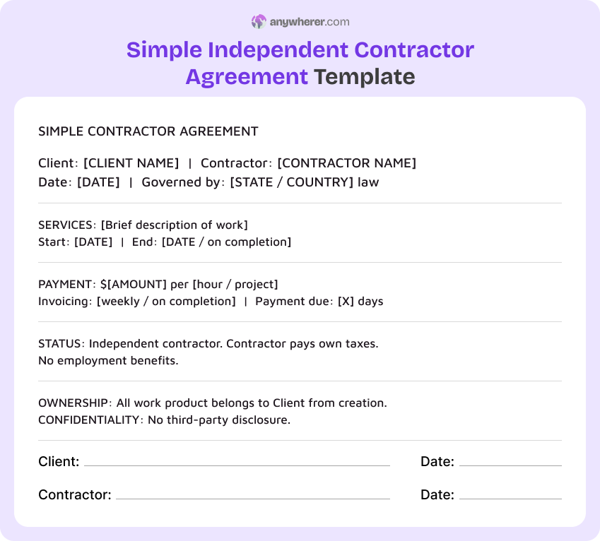 simple independent contractor agreement template