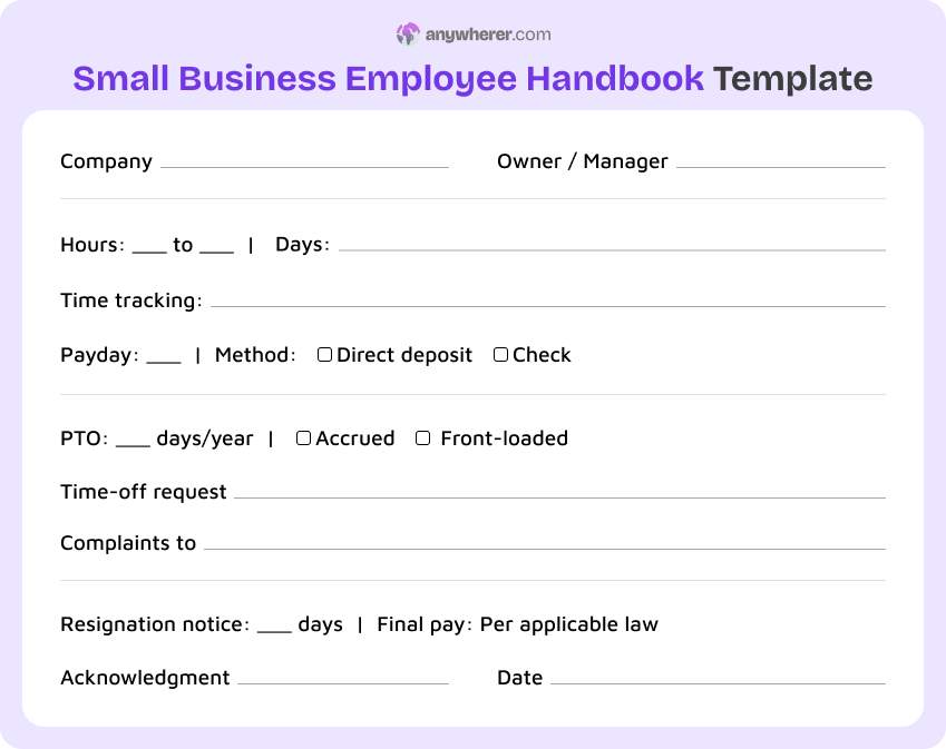 small business employee handbook template