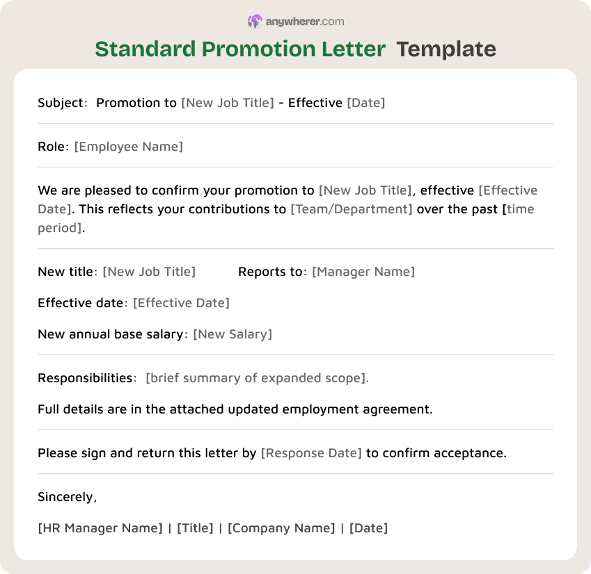 standard promotion letter template