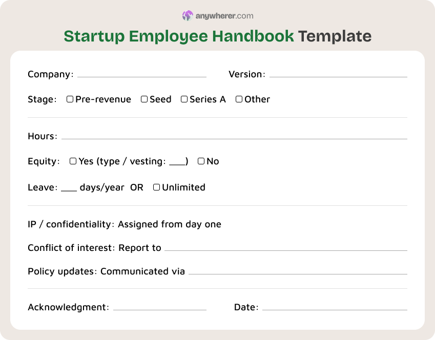 startup employee handbook template