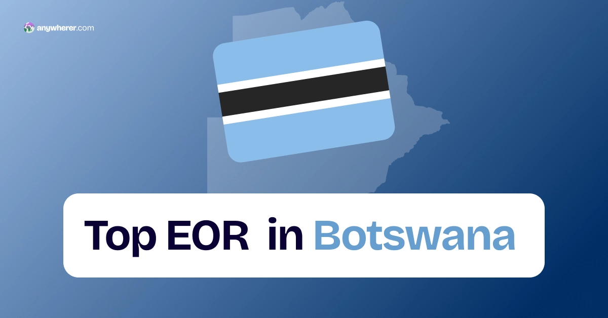 Banner graphic reading 'Top EOR in Botswana' with a blue rounded card icon and Botswana outline in the background.