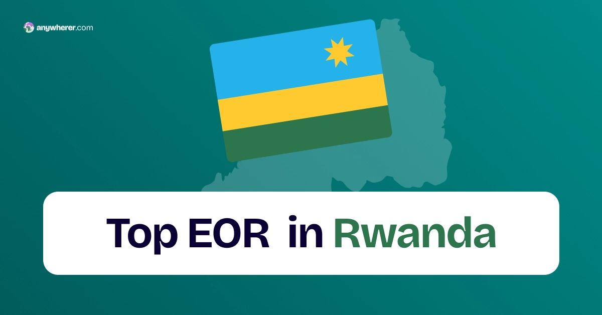 Graphic promoting 'Top EOR in Rwanda' with a Rwanda flag card over a map silhouette of Rwanda