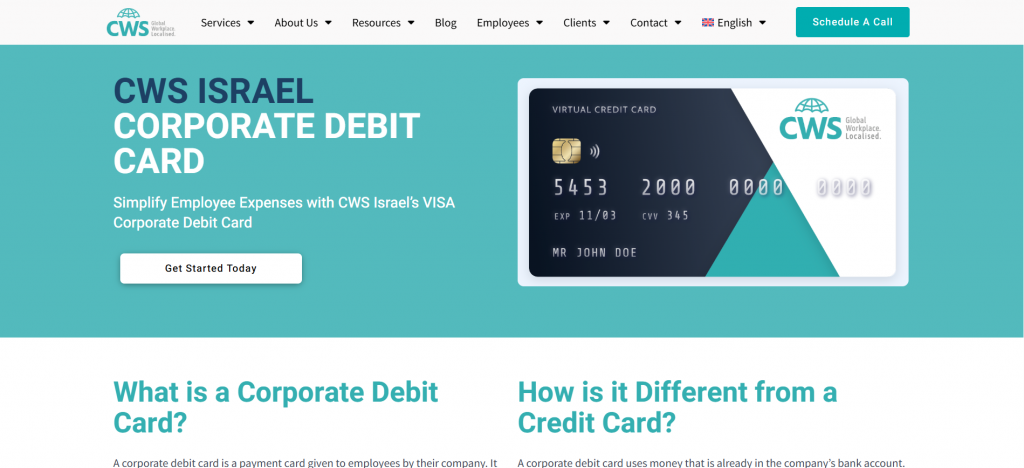 corporate visa debit card cws israel