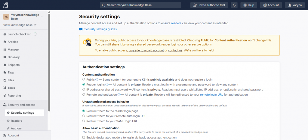 knowledgeowl access controls